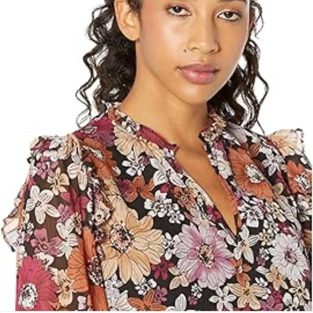 Steve Madden Floral Me Not Top Women's Blouse Multicolor Red Small CottageCore